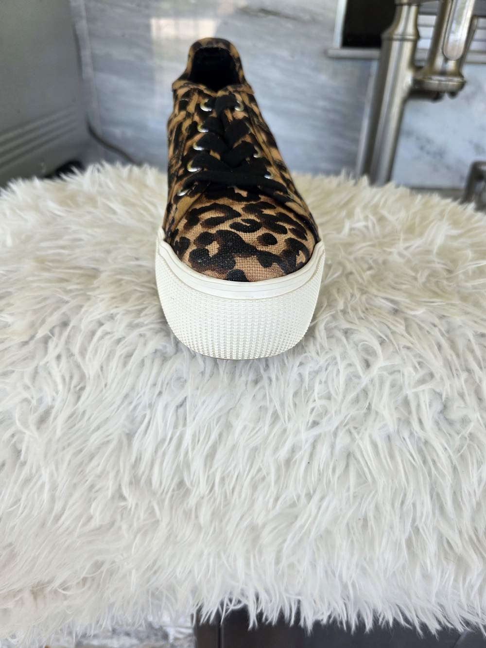 Steve Madden Leopard Print Platform Sneakers in Tan and Black - Picture 2 of 6